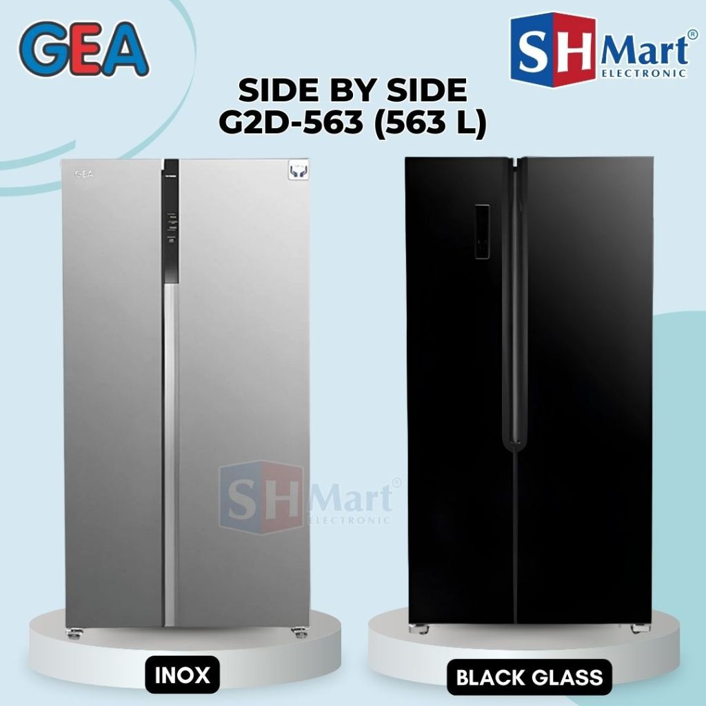 KULKAS SIDE BY SIDE GEA 2 PINTU G2D-563 INOX G2D-563 BLACK INVERTER  GARANSI RESMI (MEDAN)