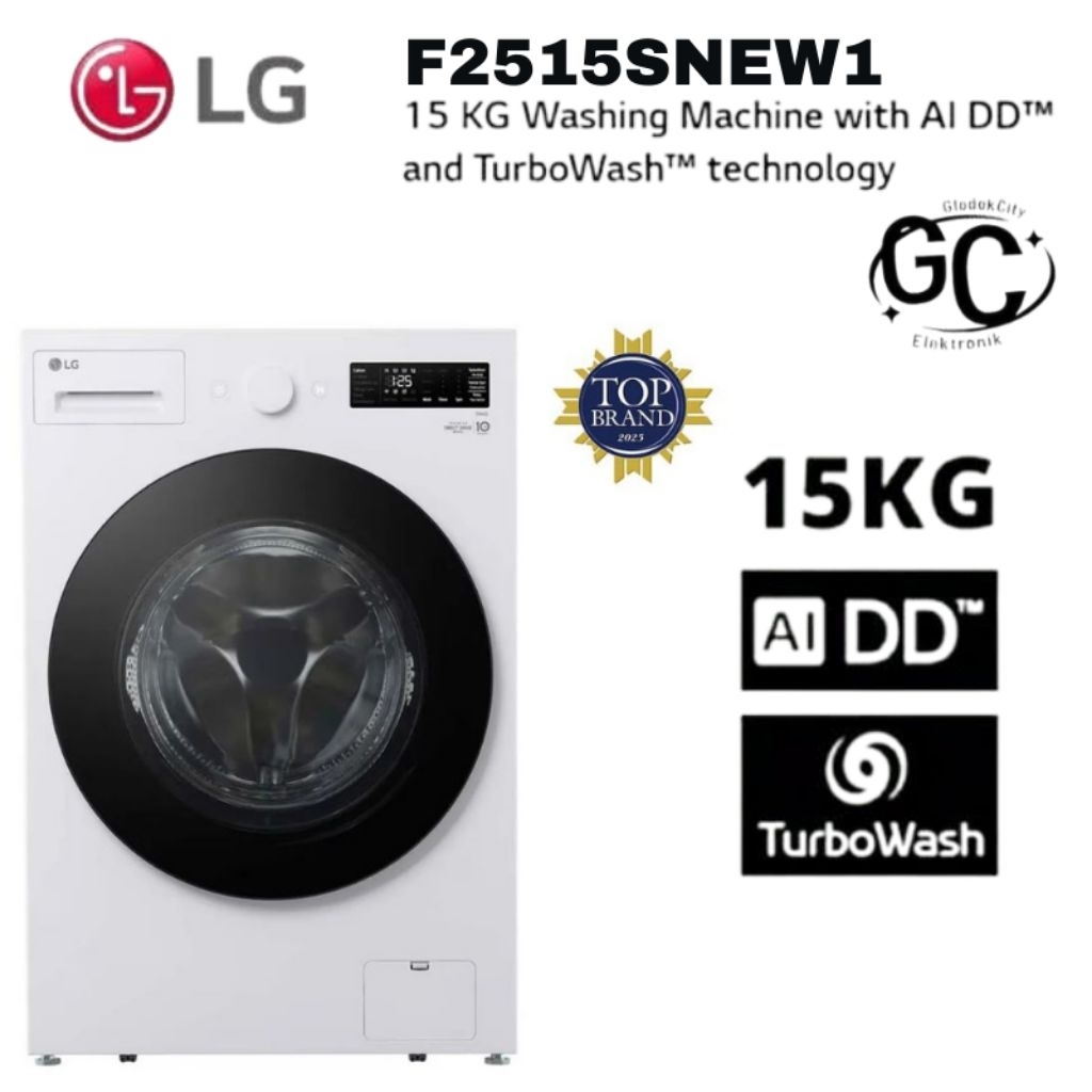 LG Mesin Cuci F2515SNEW1 Front Loading 15 Kg Inverter 1 Tabung Tutup Depan