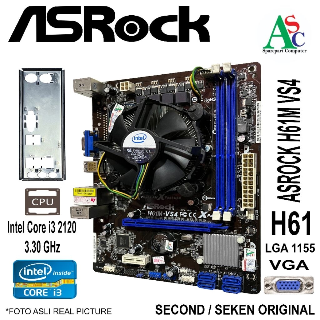 Paket Mobo Motherboard Asrock H61 Fan Intel Backpanel