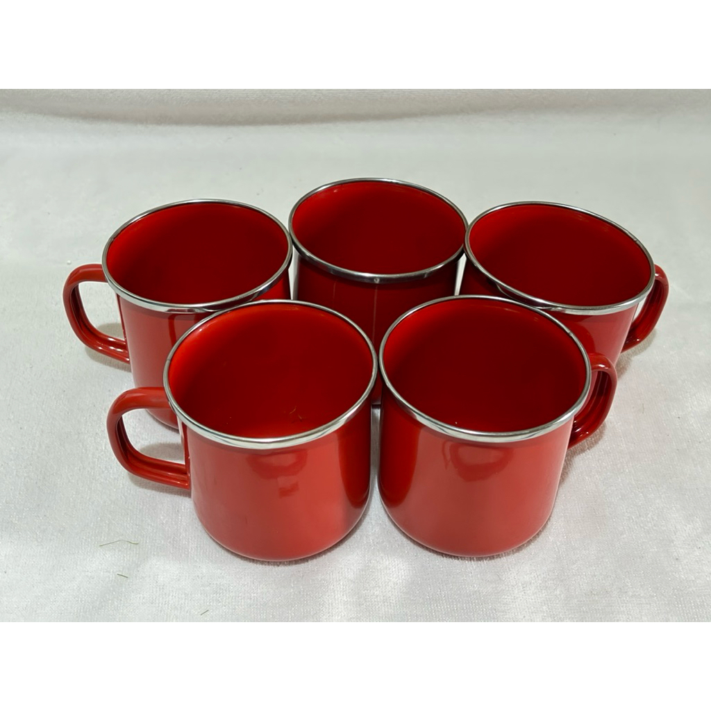 KEDAUNG GELAS Enamel Mug 9cm Merah original (baru) isi 5
