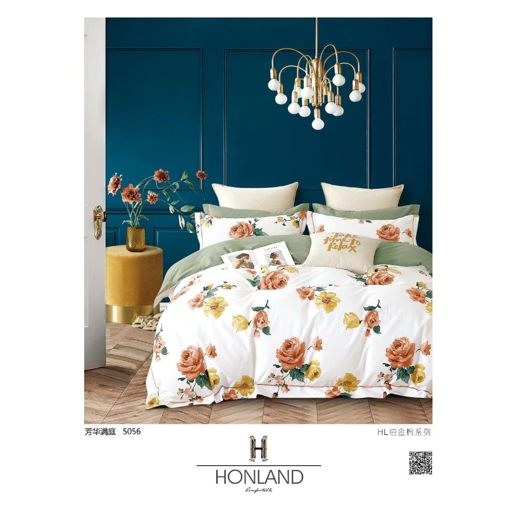 Sprei Tempahan bahan Katun Jepang motif Dasar Putih Bunga Merah Kuning