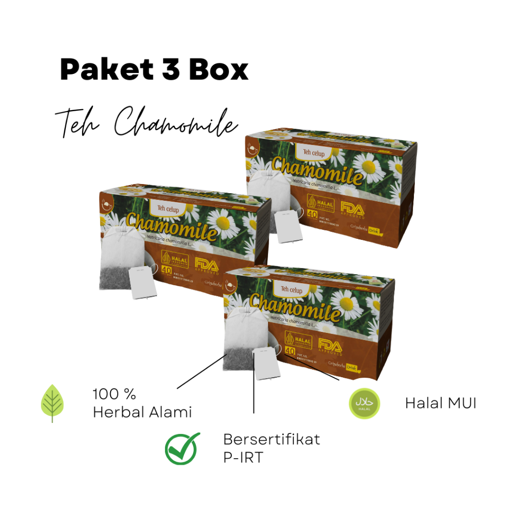 

Teh Celup Herbal Chamomile Paket 3 Box Original Griya Herba Halal