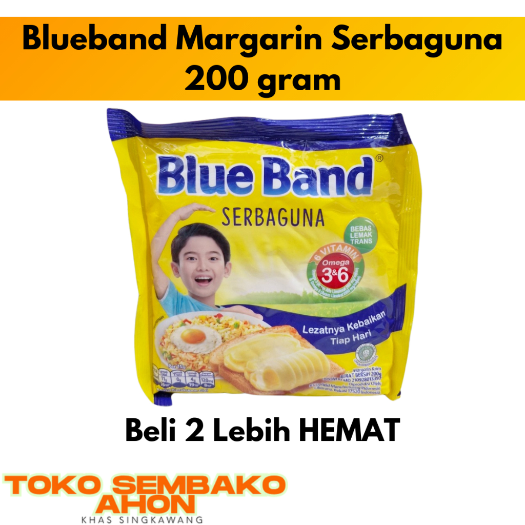 

Blueband Margarin Serbaguna Sachet 200 gram / blueband / blue band / sase / mentega / margarin krim / 200 gram / Blue Band Ekonomis Sachet / Margarin untuk Kue dan Goreng