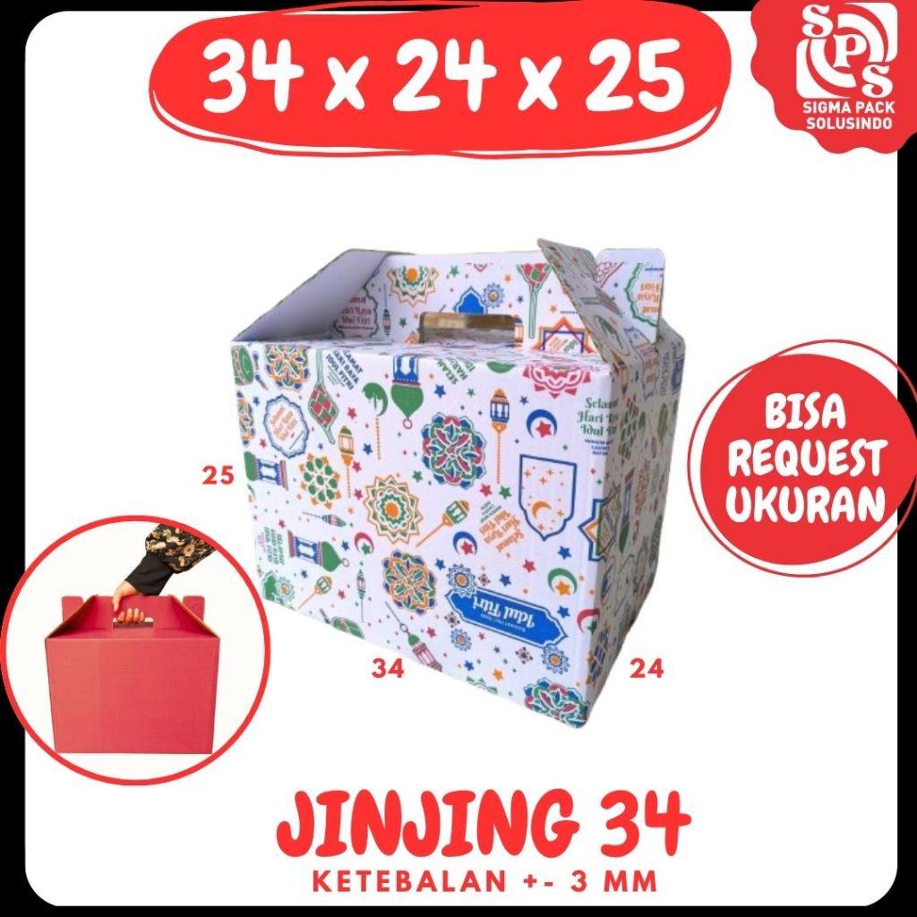 

Box Jinjing 34x24x25 Gable Box Dus Parcel Packing Buah Hampers Kemasan Idul fitri Kardus Zigma Box