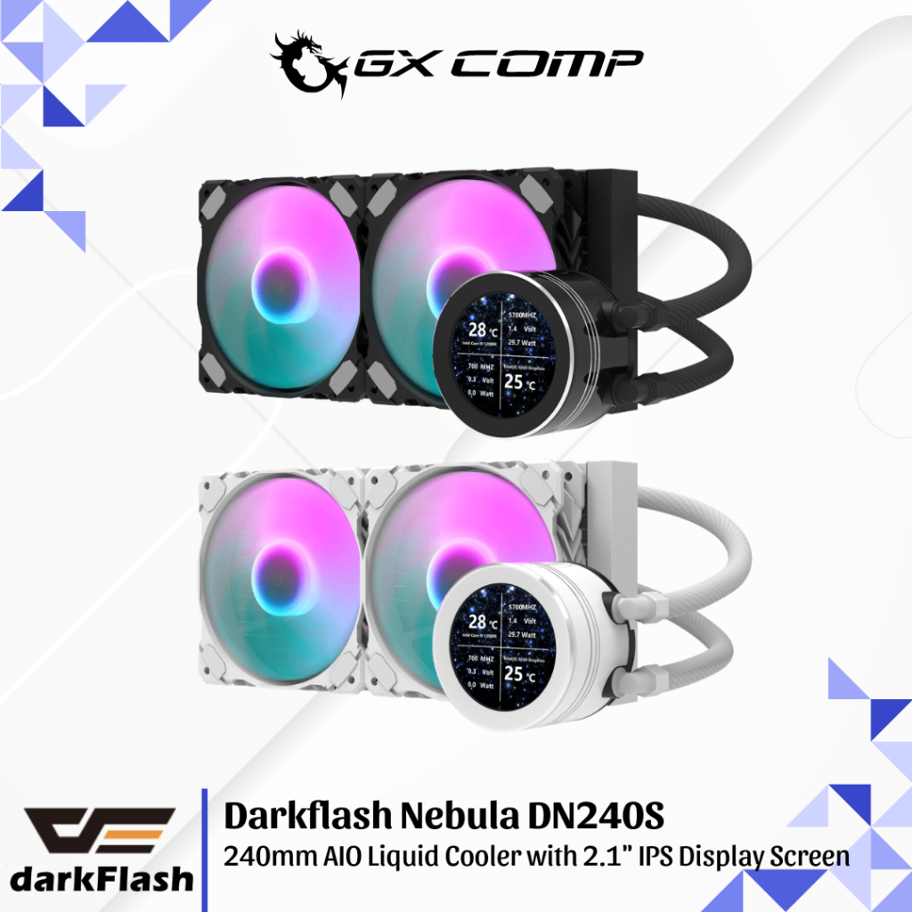 Darkflash Nebula DN240S Black & White ARGB AIO Liquid Cooler 240mm with 2.1" IPS Display Screen | Hi