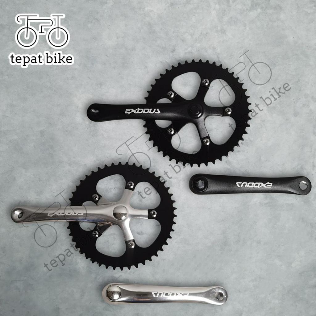 Crank Gir Tengah Single Fixie Exodus 46T 48T Alloy BMX / Minion - Black / Silver