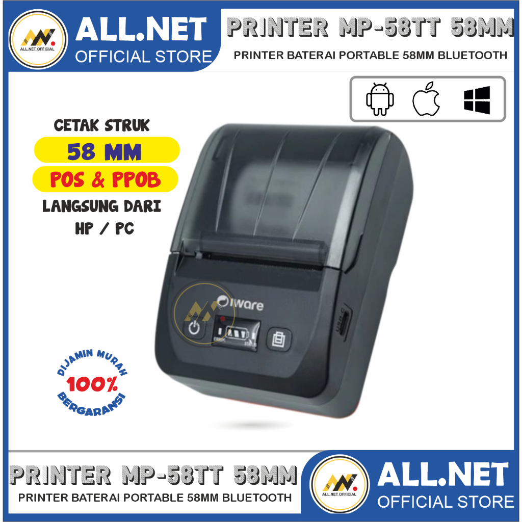 Printer Thermal Bluetooth Baterai Support MOKKA POS 58mm Portable Bluetooth