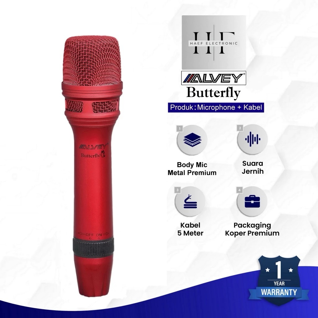 Microphone Kabel ALVEY BUTTERFLY Mik Kabel Body Bahan Besi Material Anti  / Mic Ashely Kabel Origina