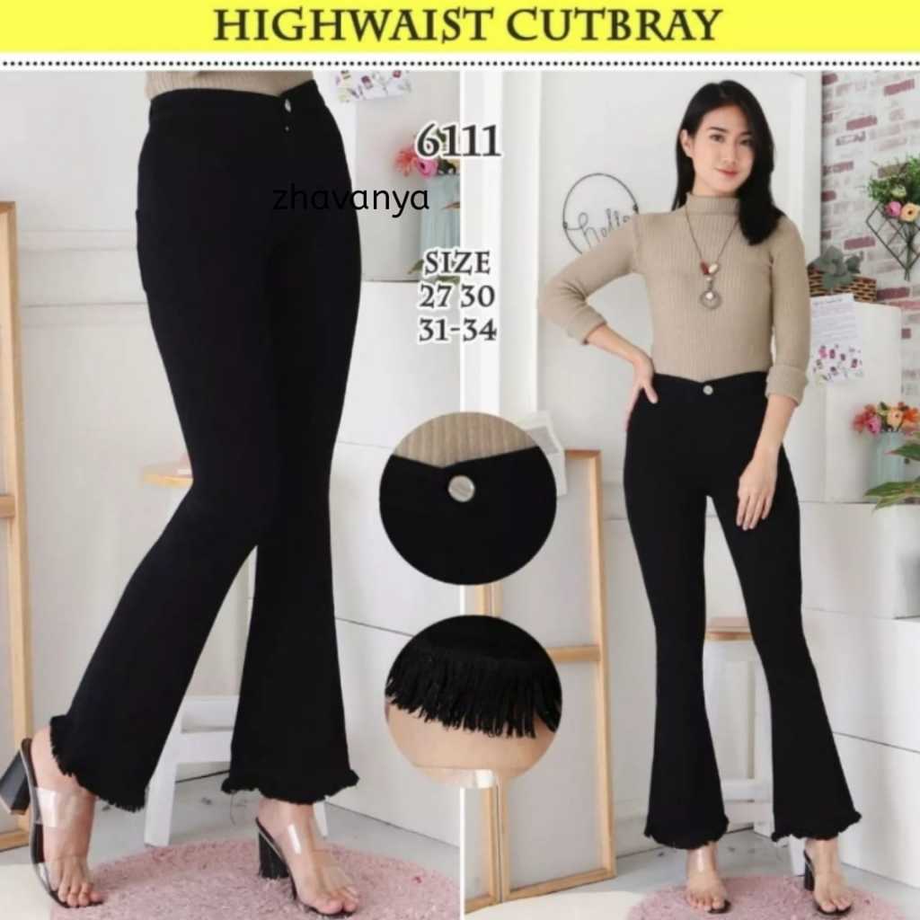 Celana Jeans Highwaist Cutbray Rawis Wanita-Celana Jeans Highwaist Wanita-Celana Cutbray Rawis Wanit
