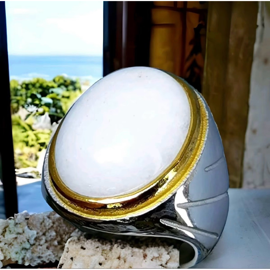 Cincin Batu Khasiat Asli Natural Mani Gajah Lampung Top Colour Big Size Titanium Mewah