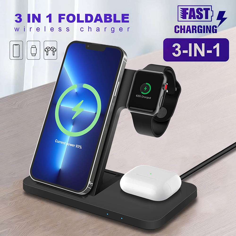 Colmer Wireless Charger 3 in 1 Fast Charging Lipat IPhone Apple Watch 1 2 3 4 5 6 7 8 9 10 Se Ultra 