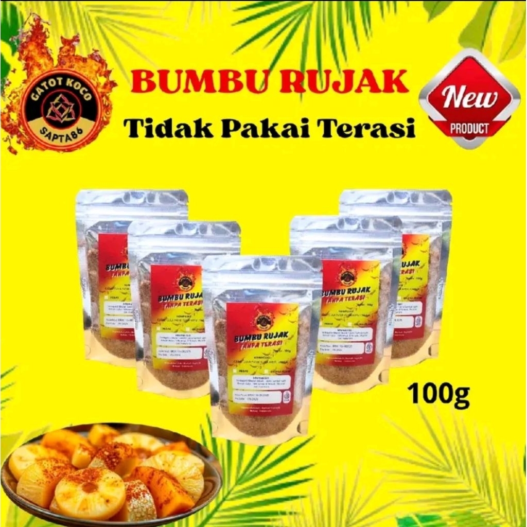 

Bumbu Rujak Bangkok Tidak Pakai Terasi 100g/ Bumbu Rujak Jambu Kristal / Bumbu Rujak Buah 100g Gula merah garam pedas manis asin Cabai HALAL