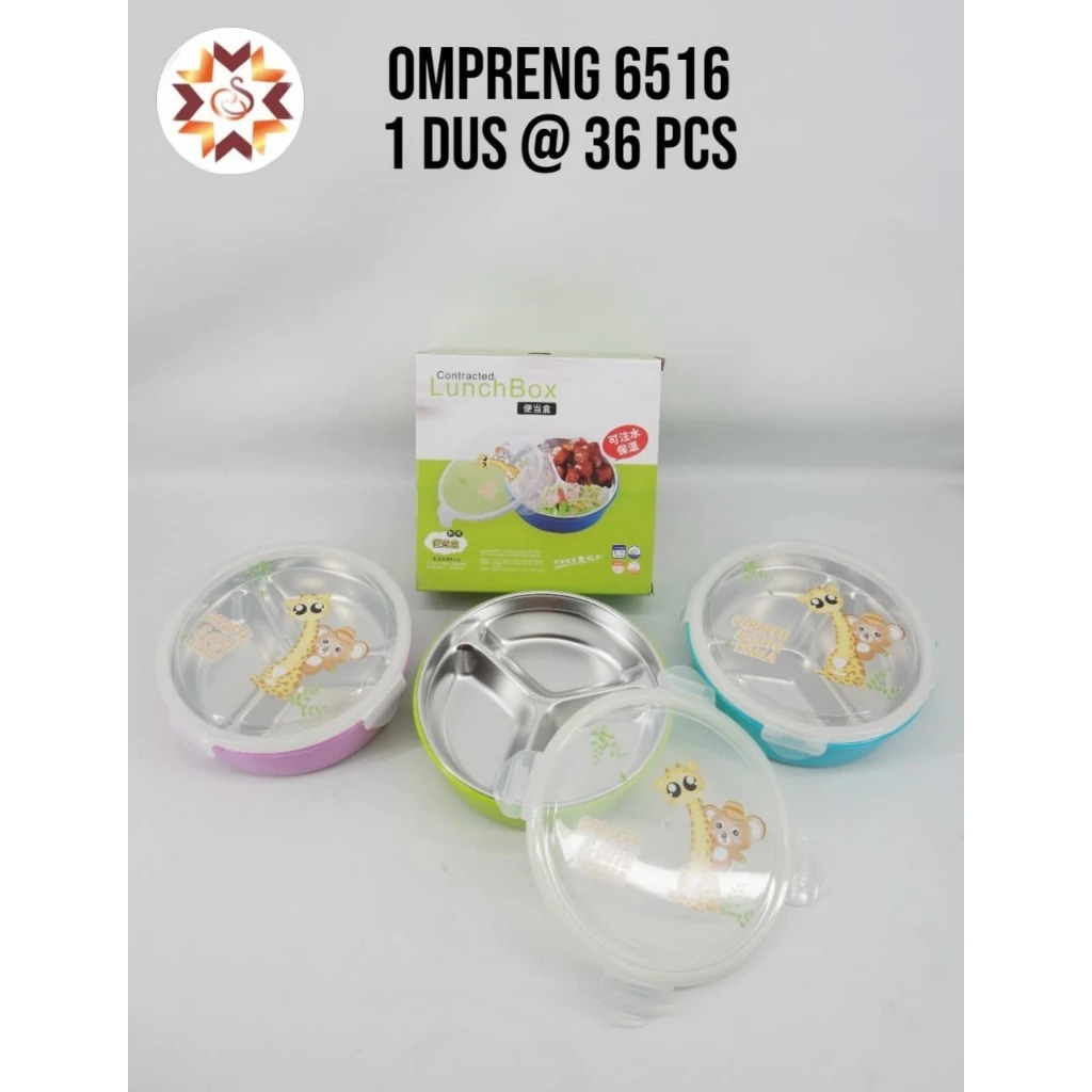 Kotak Makan Lunch Box/ Ompreng Bulat Besar Karakter 3 Sekat/ Kotak Makan Anak