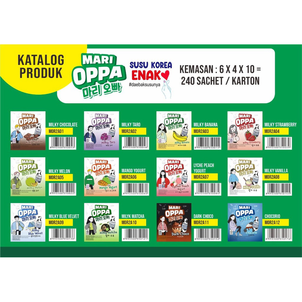 

MARI OPPA 1 Renceng isi 12 sachet KHUSUS RASA CHOCORIO 10 Sachet Minuman susu ala korea