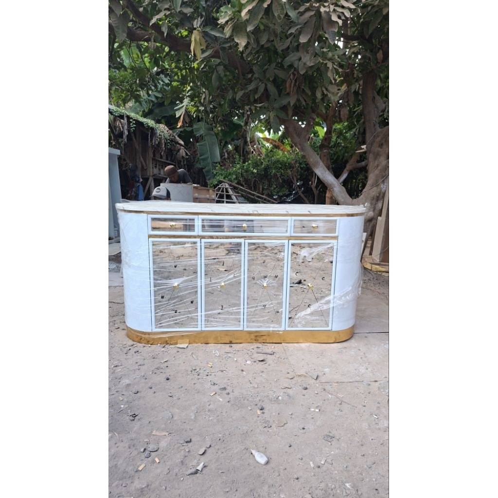 Meja bufet tv minimalis kaca hpl marmer aesthetic