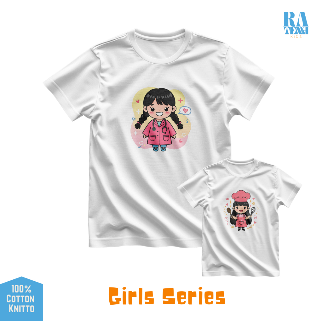 Kaos Anak Perempuan Motif Chef Koki Dokter Baju Anak Perempuan 1-10 Tahun Cotton Knitto Premium
