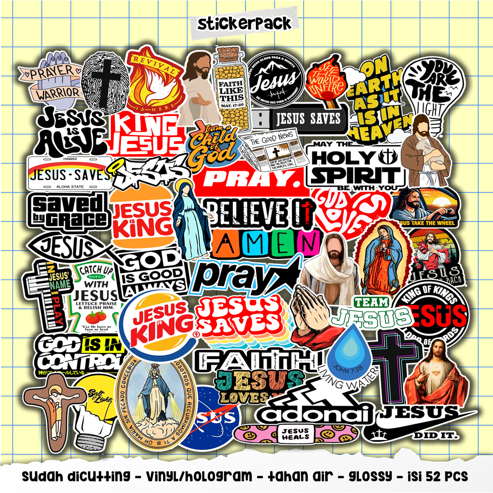 

stickerpack christian, kristen series christ isi 52pcs, vinyl & hologram tahan air