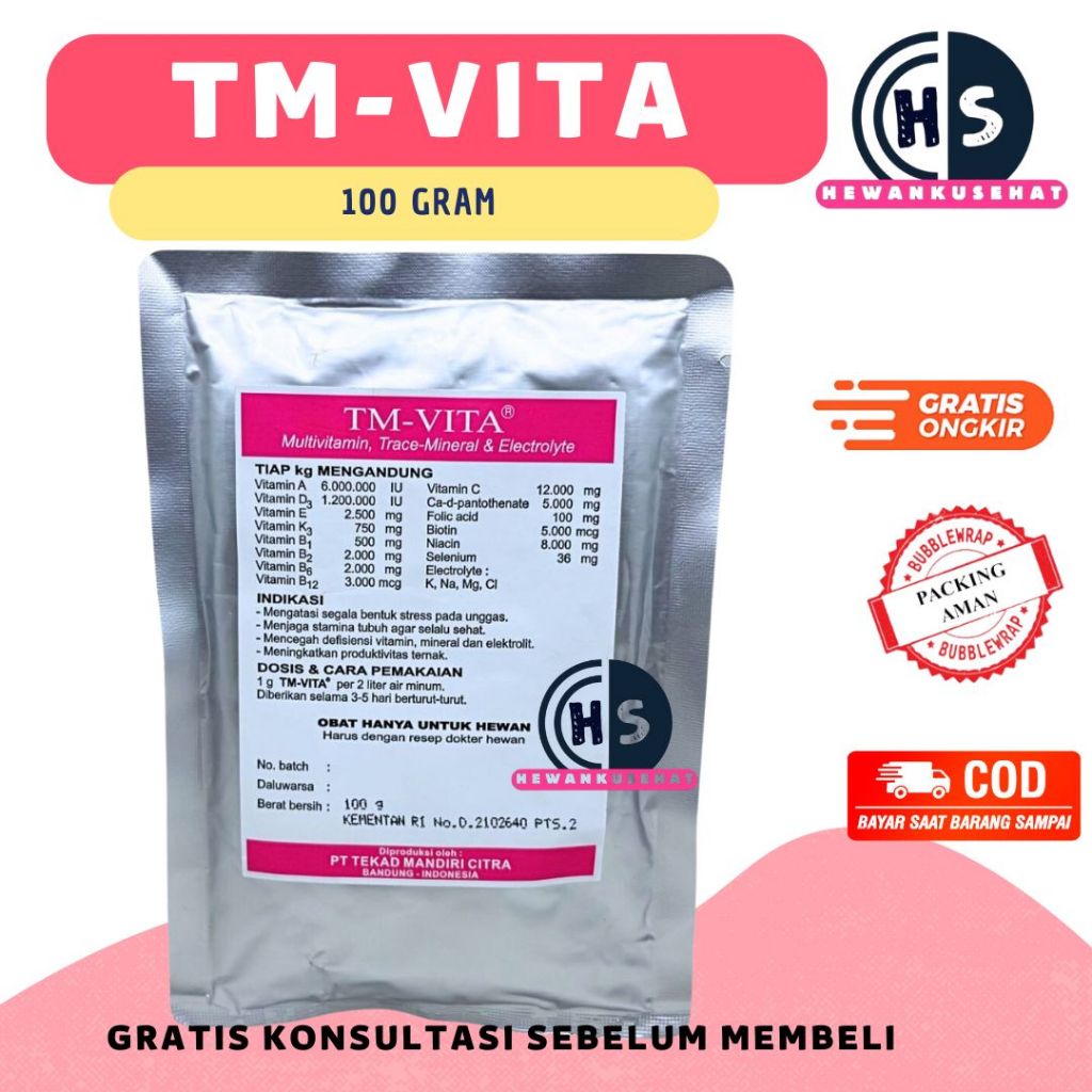 TM-VITA 100 GRAM - TMC - MULTIVITAMIN, TRACE MINERAL DAN ELECTROLYTE UNTUK TERNAK
