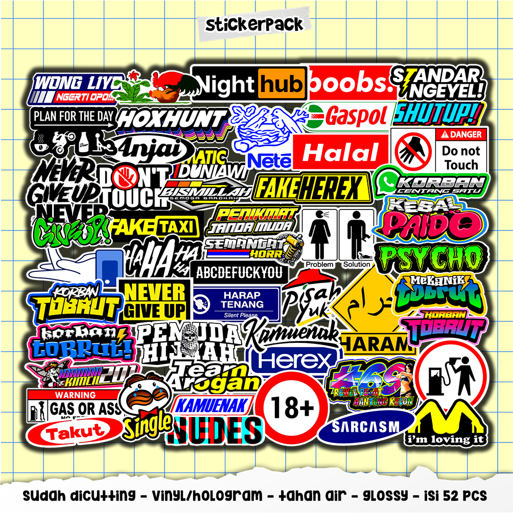 

52pcs stickerpack quotes series, stiker vinyl & hologram tahan air