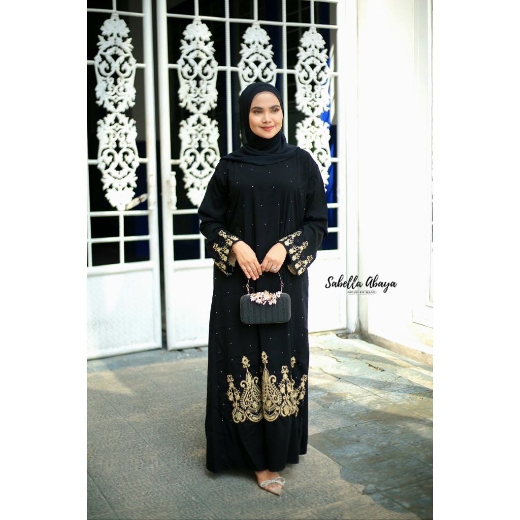 1002 Abaya Gamis //  Hitam Turkey Bahan Jetblack Saudi Mesir Ori Syari Bordir Remaja Dubai Dewasa