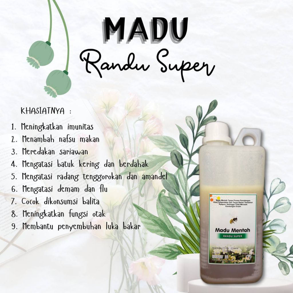 

Madu Randu Super 1kg - Asli dari Peternak - Murni Asli 100% - Madu Mentah tanpa Campuran
