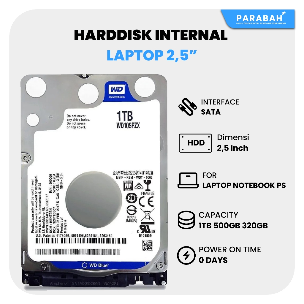 Hardisk Laptop WD Blue 1TB / 500GB / 320GB 2.5 Hardisk Internal SATA New - WD Blue