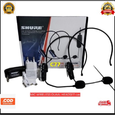 C77 Mic headset dual channel dua bando wireles wireless headphone mik kepala mix iman microphone tan
