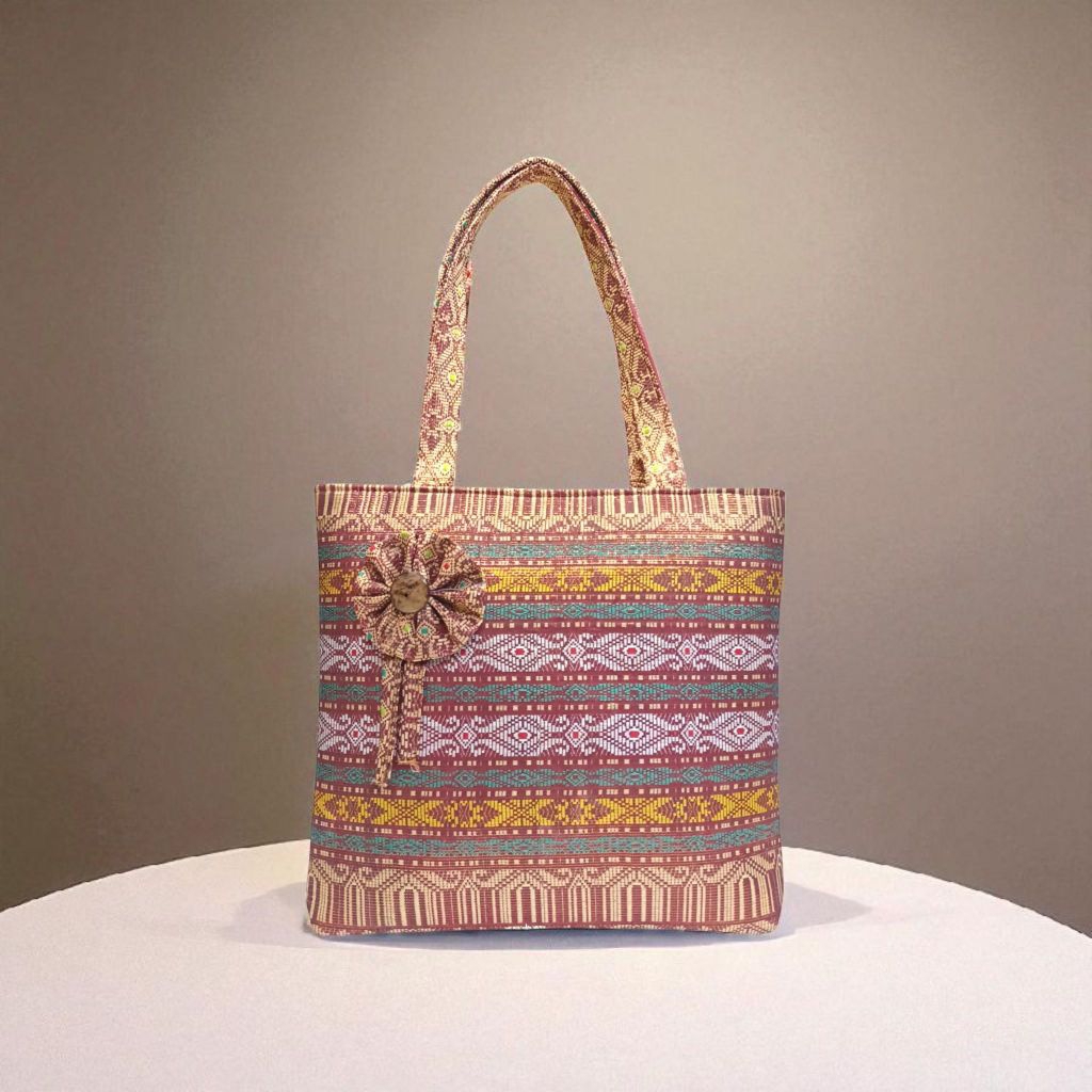 Tas tote bag songket wanita asli Indonesia totebag resleting oleh-oleh luar negeri