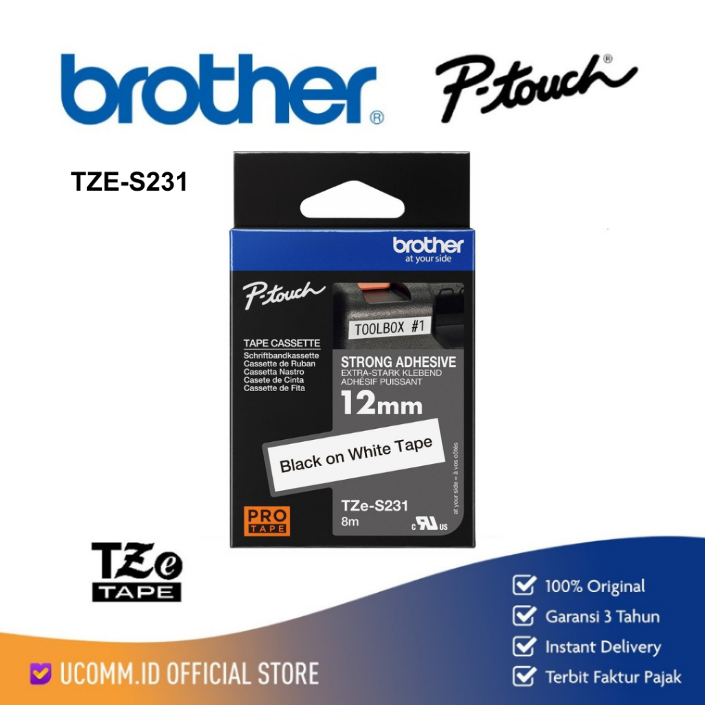 

Brother Label Tape TZe-S231 12mm Black On White