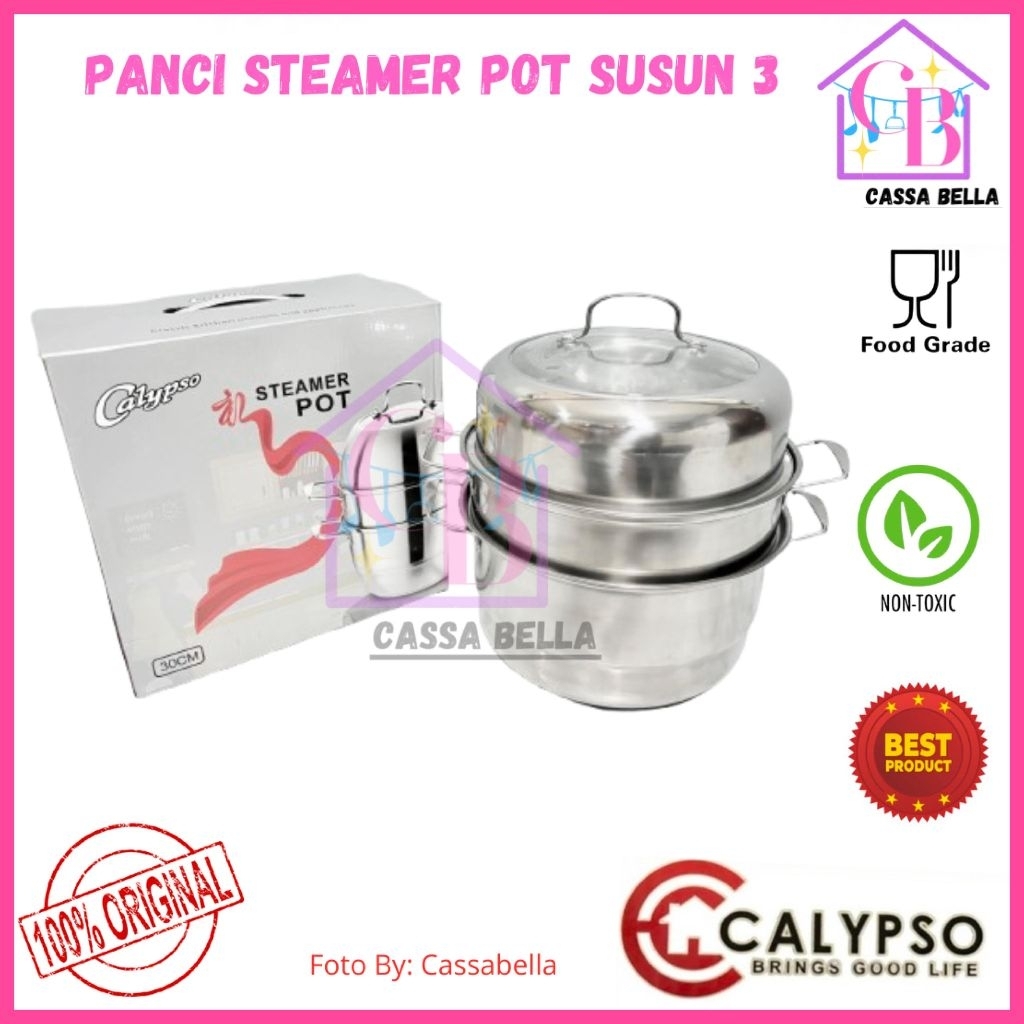 Panci Steamer Pot Stainless Susun 3 CALYPSO / Panci Steamer Stainless 3 Susun / Steamer Pot 28cm Sus