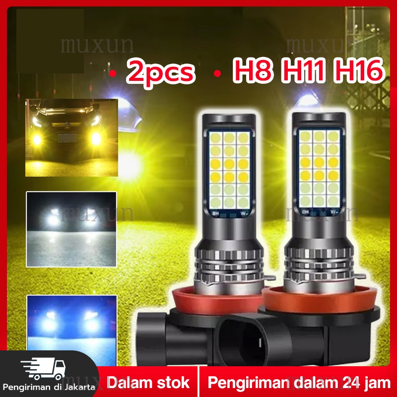 1Pc Lampu LED Putih H8 H9 H11 Dua Warna untuk Headlight Fog lamp  Mobil Lampu Depan LED  3030 24Smd 