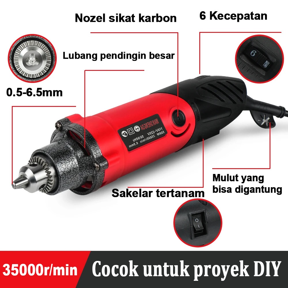 Victool Gerinda mini Bor mini listrik set lengkap 6 Kecepatan Bor ukir grafir Alat Ukir Mesin