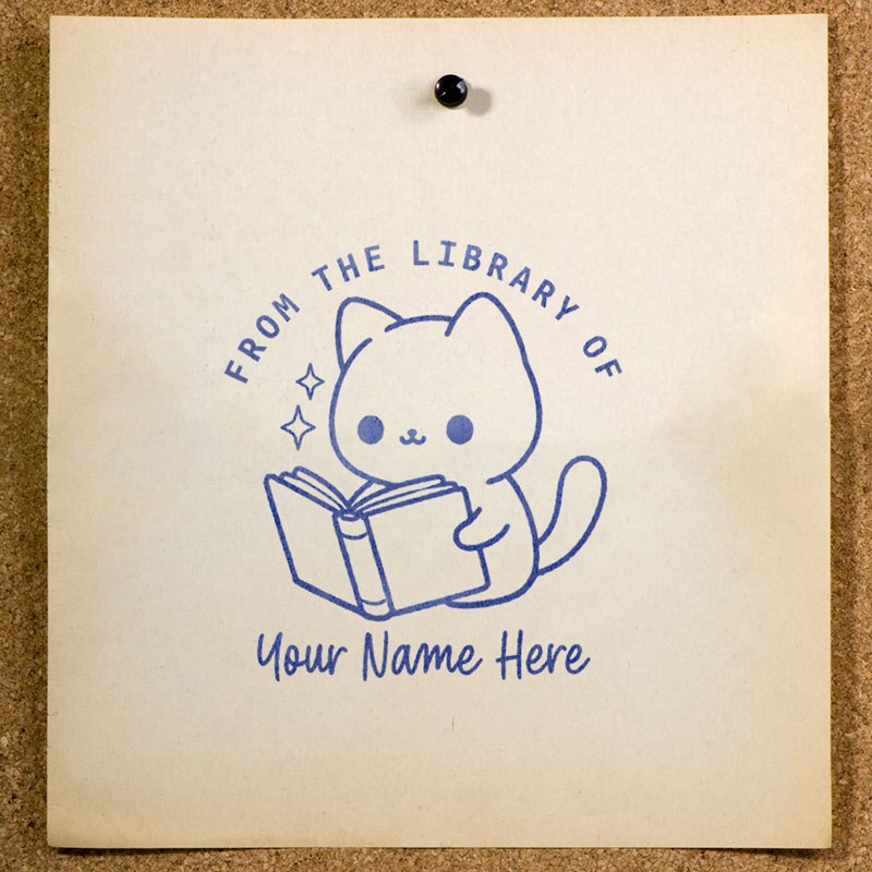 

Stempel Ex Libris Custom Nama SE-75 | Desain Kucing Membaca Buku | Stamp Perpustakaan
