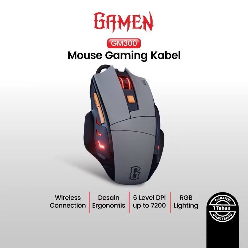 GAMEN MOUSE GAMING KABEL 7200 DPI 6 LEVEL DPI 16.8 JUTA WARNA RGB 13 MODE RGB GM300 BLACK MYTH WUKON