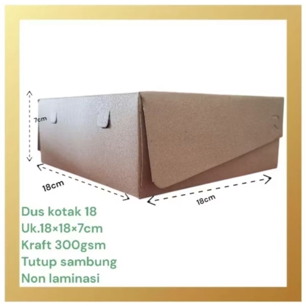 

Dus Kraft 18×18×7 Tebal 300gsm Non Laminasi Tutup sambung