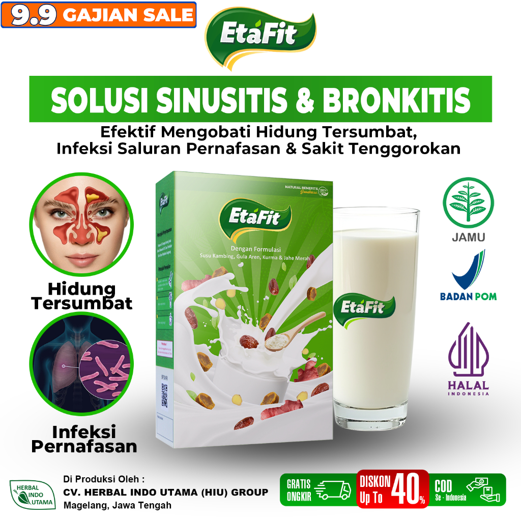

ETAFIT Mengobati Bronkitis Infeksi Sinusitis Nyeri Dada Hidung Tersumbat Sesak Dada Suara Berat Asam Lambung Naik Maag - Susu Kambing Etawa Herbal Pernafasan 100% Original