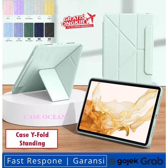 Samsung Tab S8 Plus / S7 Plus / S7 FE 12.4 Inch Flip Leather Kulit Case Casing Smart Cover Y Fold Au