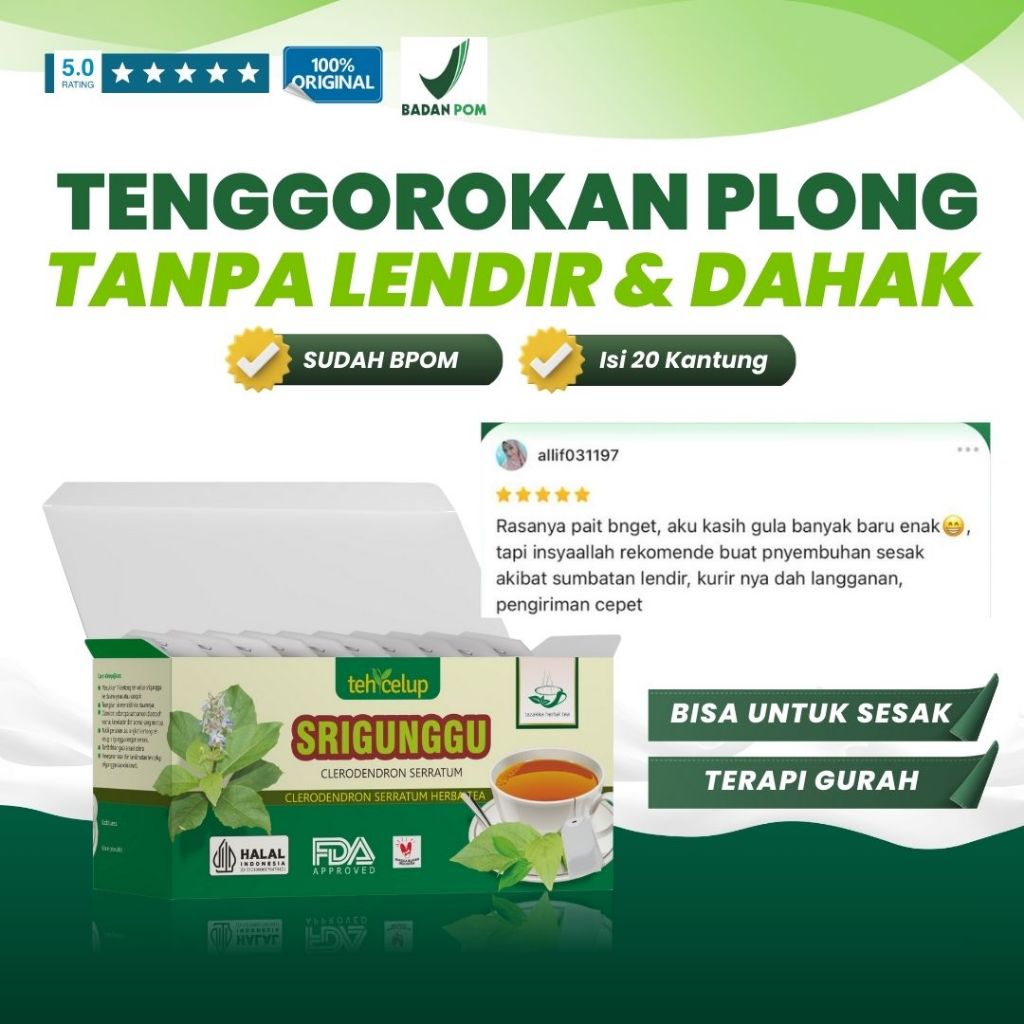 

Obat Penghilang Lendir Batuk Berdahak Teh Herbal Srigunggu Tazakka ORIGINAL isi 20 Kantung Teh