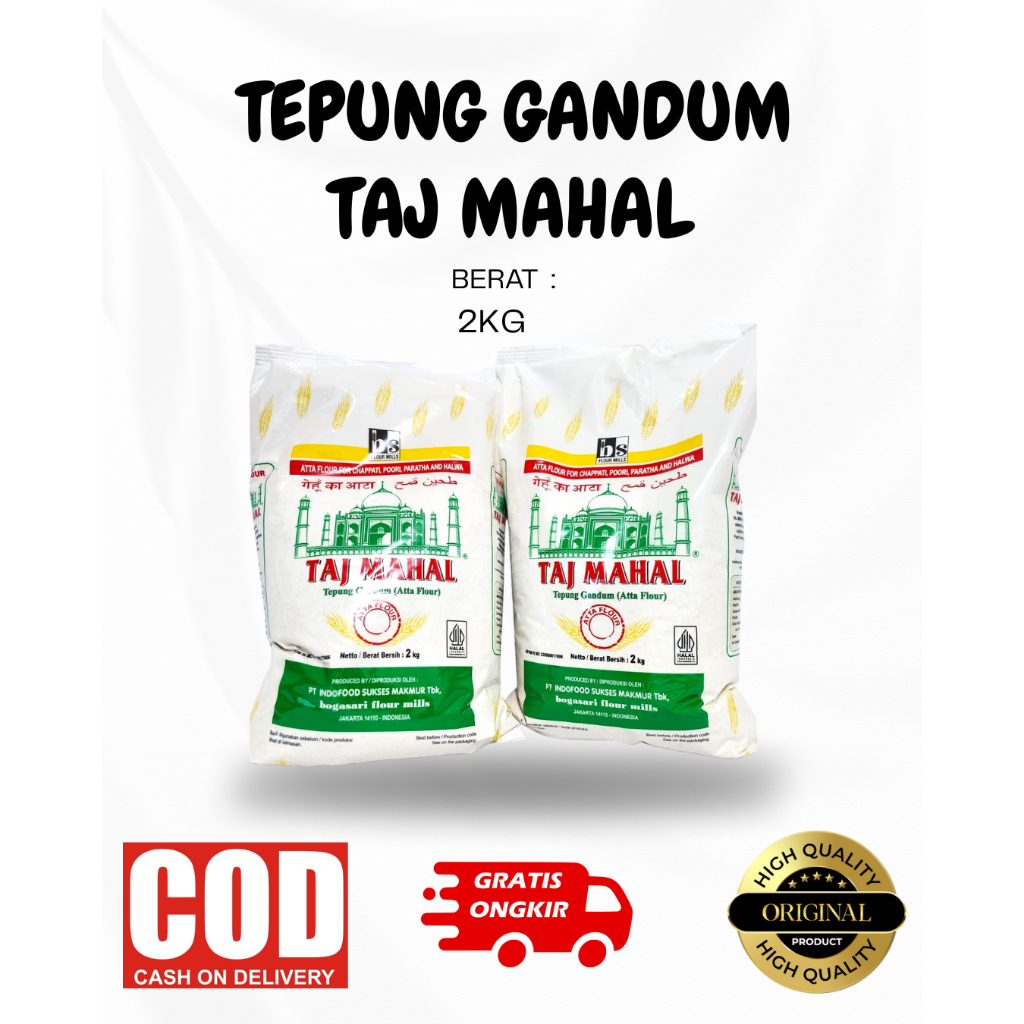

TEPUNG GANDUM TAJ MAHAL 2KG/ ATTA FLOUR / PREMIUM QUALITY