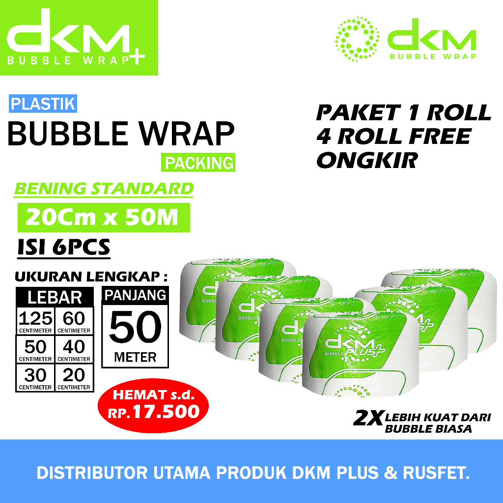 

Plastik Bubble Wrap Bening Standar 20cm X 50m Dkm Plus Bubblewrap 125cm X 50m Paket Roll 1