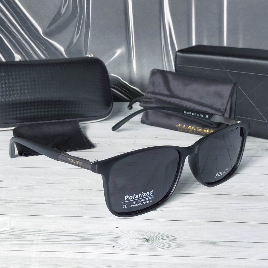KACAMATA HITAM SPORT POLICE 1216 TERBARU LENSA POLARIZED ANTISILAU ANTIRADIASI OUTDOOR INDOOR BERSEP