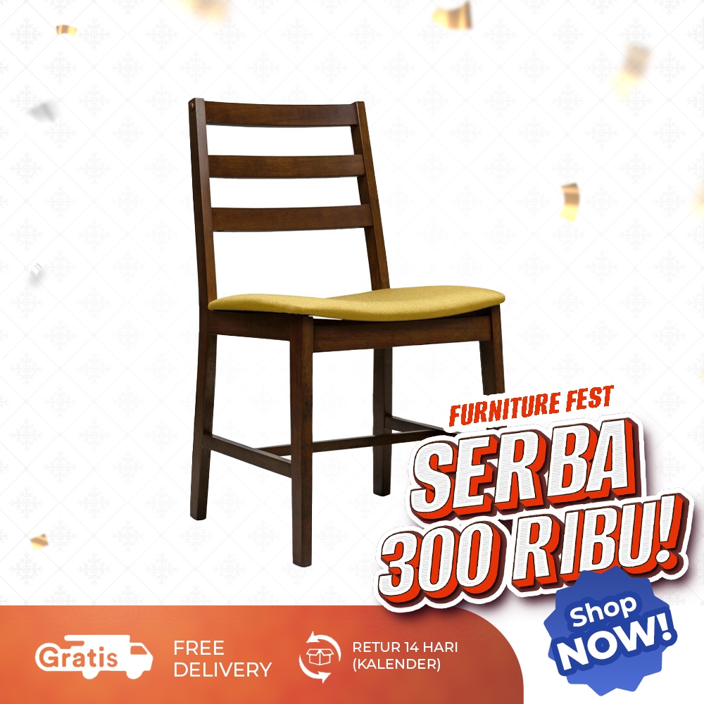 Fortytwo Kursi Titus Dining Chair Walnut with Yellow Cushion kursi makan minimalis Kursi Klasik