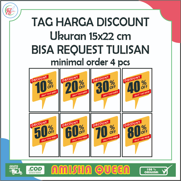 

>mishqueen< TAG HARGA DISCOUNT KHUSUS PENJUAL PEDAGANG HARGA SPECIAL / TAG HARGA / KERTAS HARGA BANDROL / NAMETAG HARGA JUALAN / KERTAS OBRAL