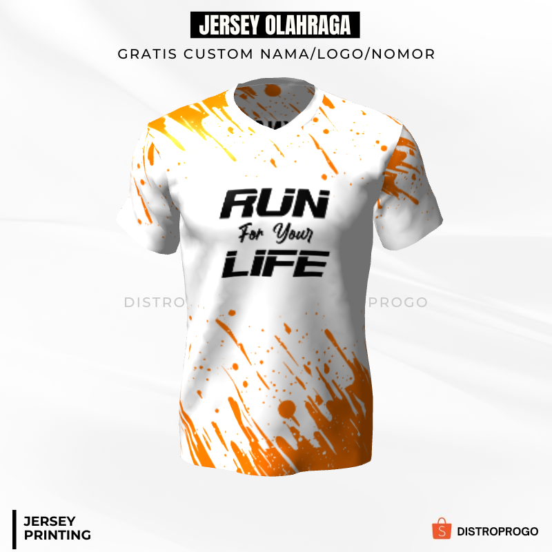 Kaos Jersey Lari Putih Orange Motif Abstrak 515 - Jersey Olahraga Full Printing