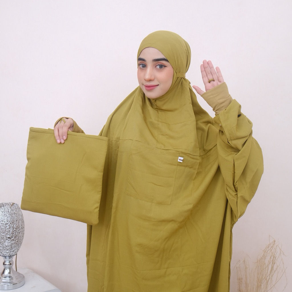 Mukena Terusan Hadramaut / syar’i rayon twill jumbo Polos manset