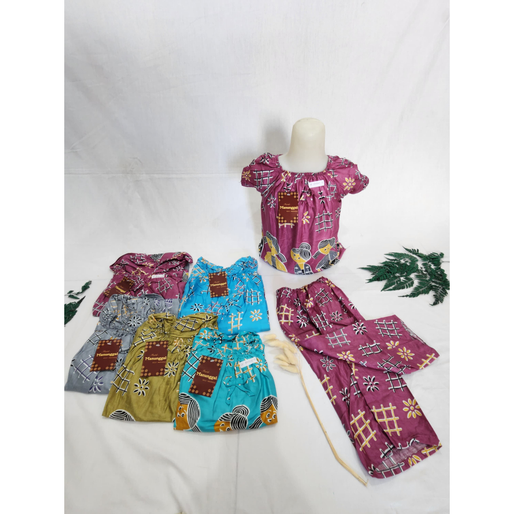 Setelan Anak motif Bu Tejo Lengan Balon