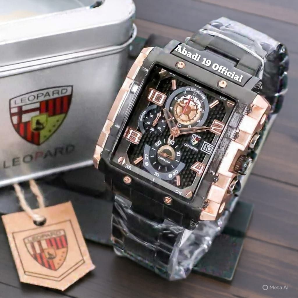 Fashion Jam Tangan Pria Leopard 8826 Persegi Original Water Resistant chrono aktif Free box