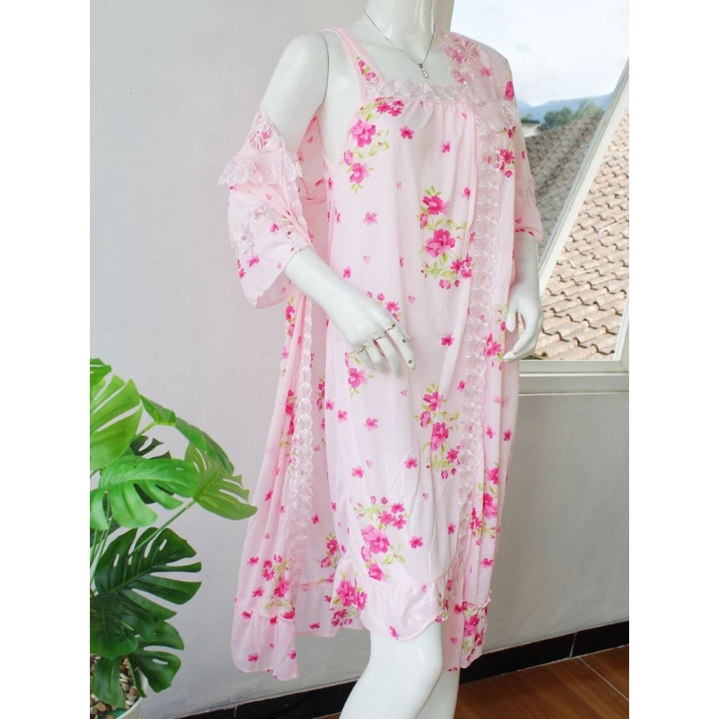 Set Kimono Lingerie Ice Silk SK09 Set Kimono Motif Bunga Halus Miss Isyana Set Kimono Seksi Premium 