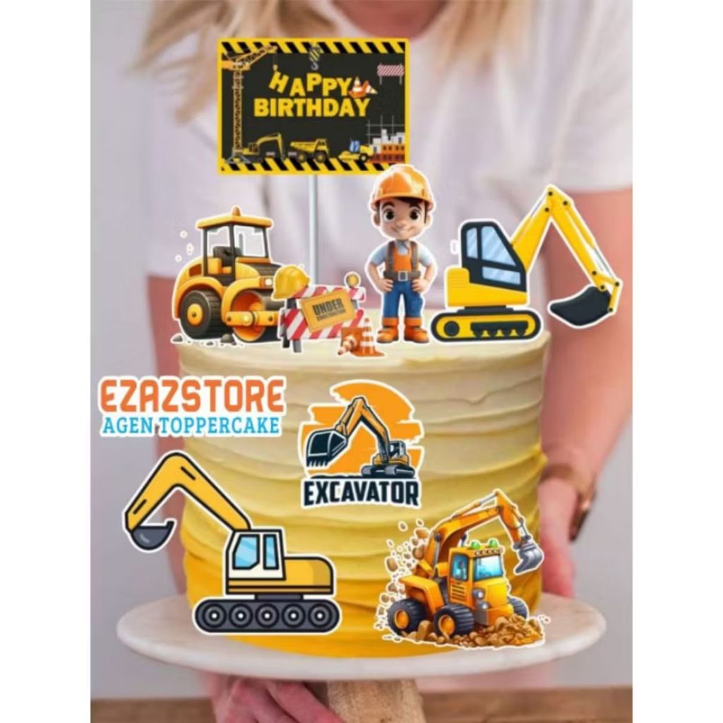 Topper excavator / topper cake / hiasan kue ulang tahun / topper karakter excavator