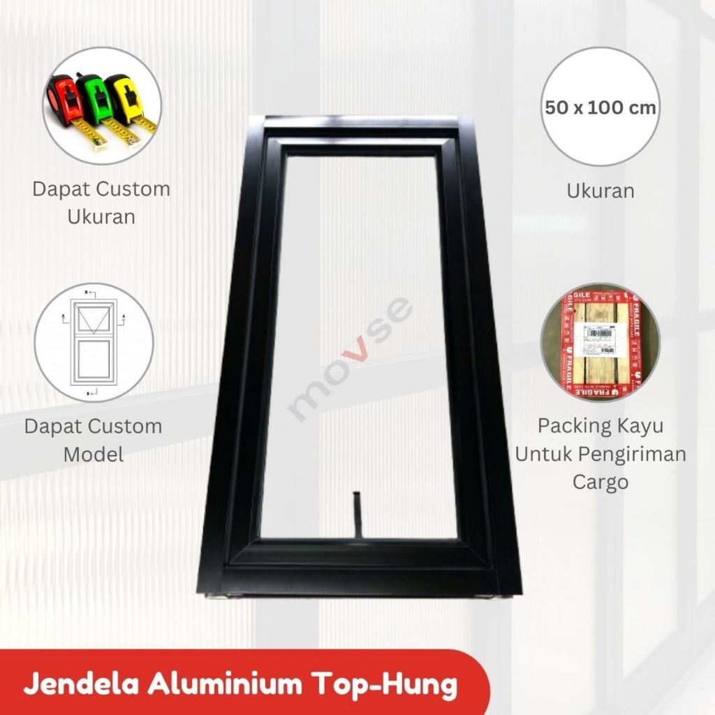 Jendela Aluminium Top-Hung Jungkit 50 x 100 cm Hitam / Putih